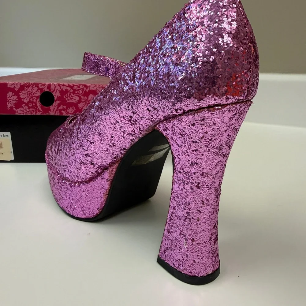 Ellie Shoes Pink Glitter Mary Jane Platform Chunky Heel 557-Eden-G Womens Size 9